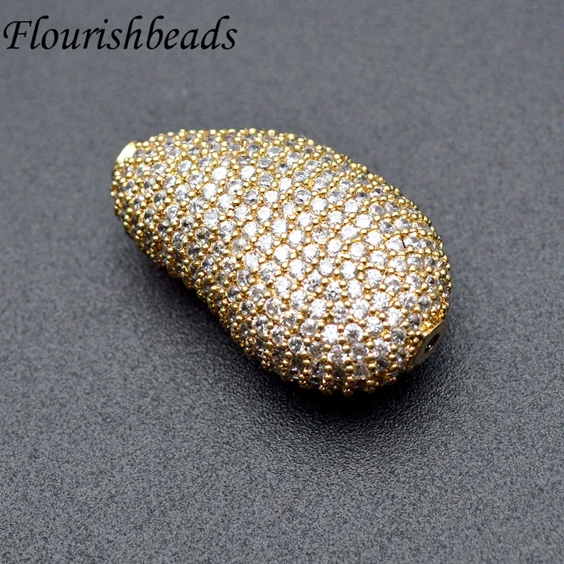 18x30mm High Quality Muti Color Paved Real CZ Zircon Irregular Metal Beads DIY Fashion Jewelry Findings 5pc/lot