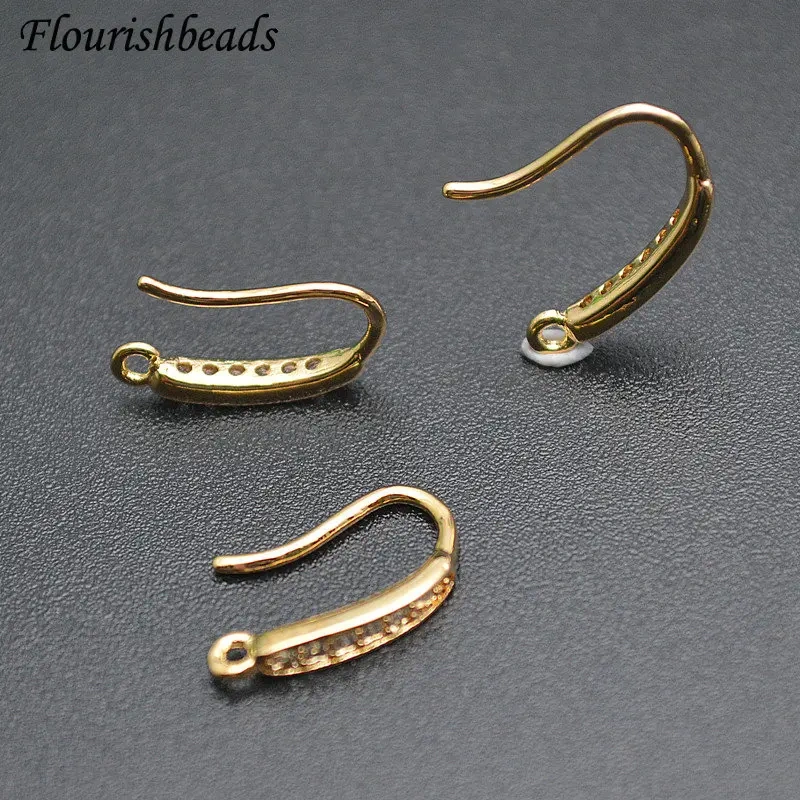 Real Gold Plating Metal Dangle Earrings Hooks Inlaid Rhinestone Beads Anti-rust DIY Woman Jewelry Making Components 30pc Per Lot