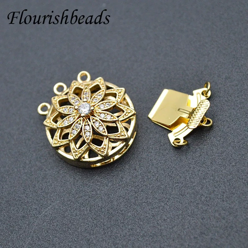 Nickle Free Anti Rust Gold Plating CZ Beads Box Clasp Flower Shape Multi-Strand Clasps DIY Bracelet for Jewelry Making