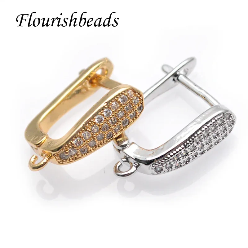 Rhodium Color Paved CZ Beads 13x14mm Metal Copper Melon Arched Shape Earring Hooks Jewelry Clasps Findings 30pc Per Lot