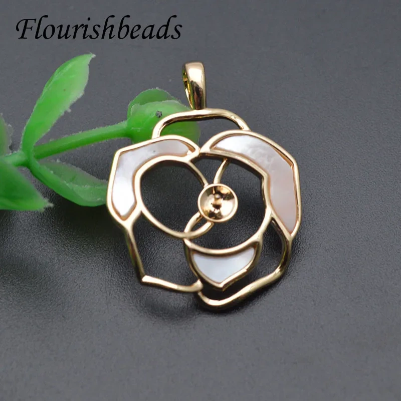 100pcs Gold Color Jewelry Set Shell Paved Blank Flower Pendant Earrings Base Setting for DIY Jewelry Making