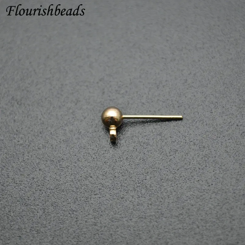 High Quality Real Gold Plated Round Ball Earrings Stud Post with Loop Fit Women DIY Earring Jewelry Making Craft 3mm 4mm 5mm
