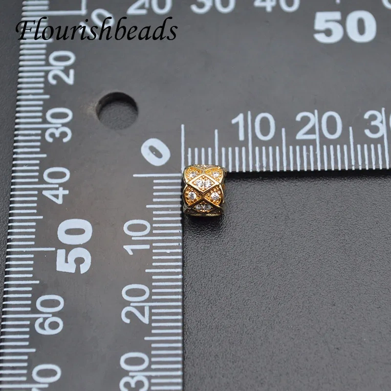 6x8mm High Quality Paved Cubic Zircon Beads 3mm Hole Cylindrical Metal Beads DIY Accessories for Jewelry Findings 30pcs/lot