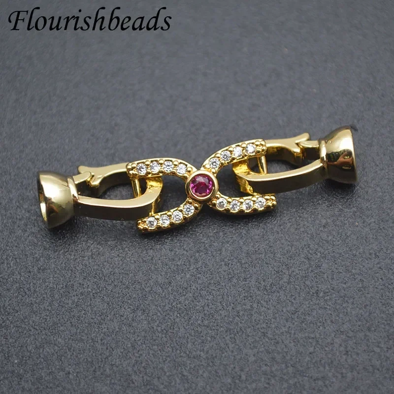 Nickel Free Gold Color Purple CZ Beads Paved Fastener Connector Clasps for Handmade Pearls Bracelet Necklace Making