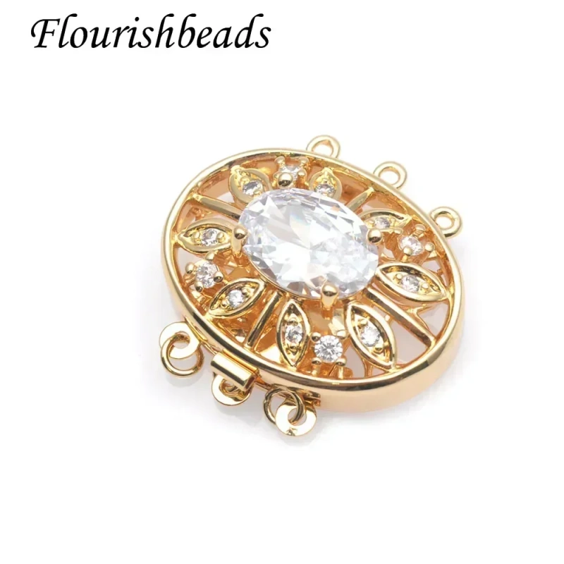 1pc Jewelry Findings Paved Big CZ Beads 18K Gold Color Brass Box Clasps 6 Hole Connector for DIY Pearl Necklace Making