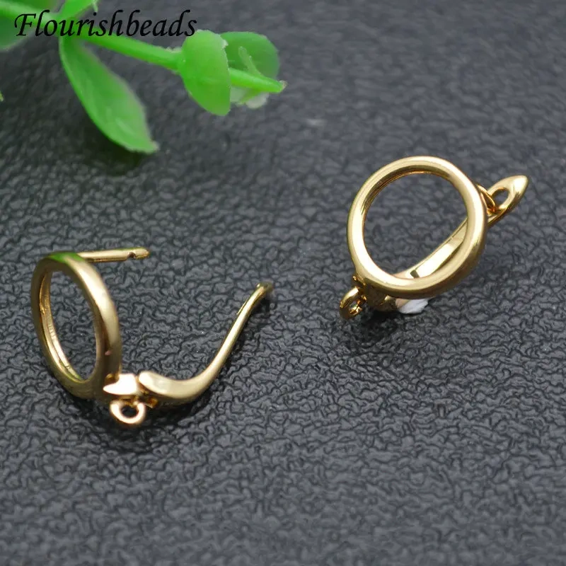 Round Coin Shape Earrings Hooks Real Gold Plating Metal Ear Wires DIY Women Jewelry Making Components Gold / Silvery Color