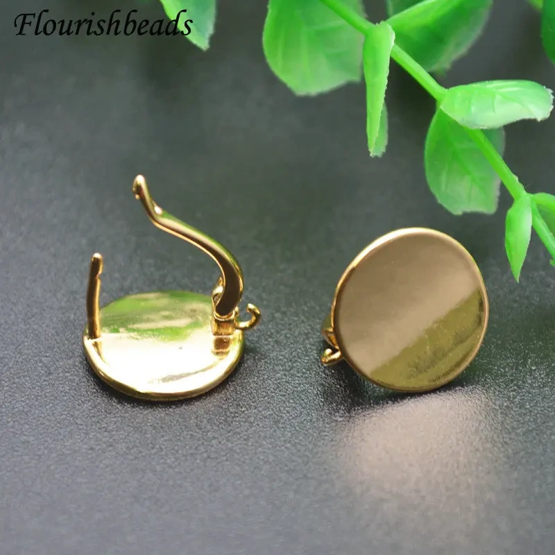 Round Coin Shape Earrings Hooks Real Gold Plating Metal Ear Wires DIY Women Jewelry Making Components Gold / Silvery Color