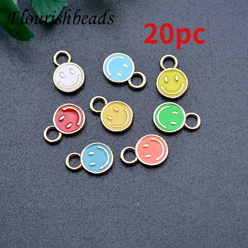 Top Quality 20Pcs/Lot 7*10mm Gold Plated Enamel Cute Smiling Face Charms Pendant for DIY Earring Jewelry Making
