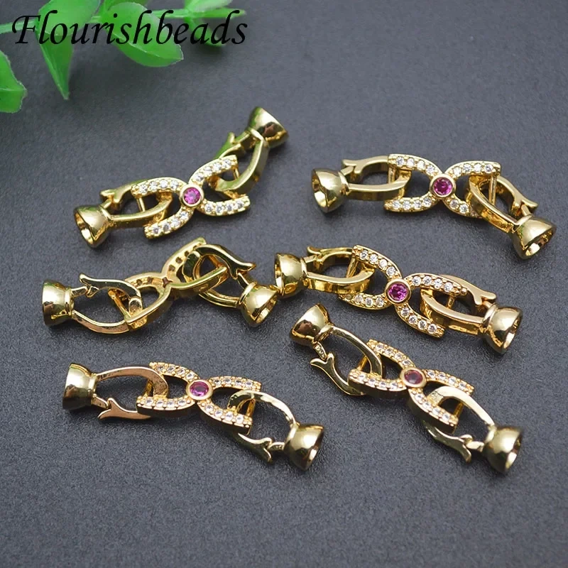Nickel Free Gold Color Purple CZ Beads Paved Fastener Connector Clasps for Handmade Pearls Bracelet Necklace Making