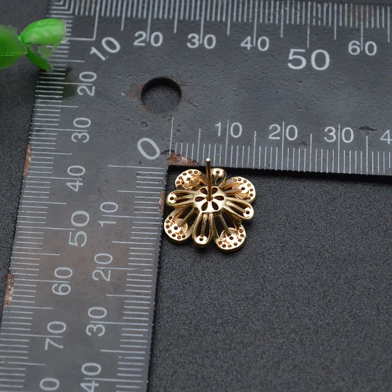 30pc Nickle Free Cubic Zircon Paved Flower Shape Stud Earring Hook Clasps Fit Half Hole Pearl Jewelry Making Supplies