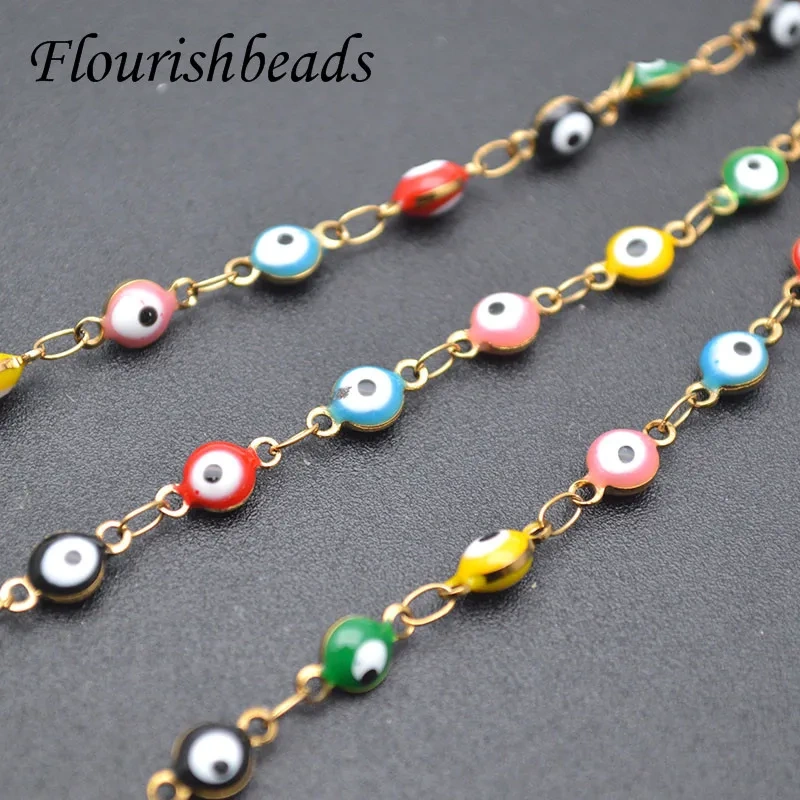 10 Meter 4mm 6mm 8mm Multicolor Enamel Evil Eye Chain for DIY Bracelet Necklace Jewelry Making Craft Needlework