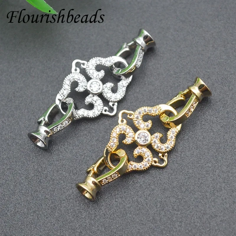 Real CZ Beads Paved Retro Style Charm Clasps Jewelry Components Connector DIY Accessories Bracelet Jewelry Making