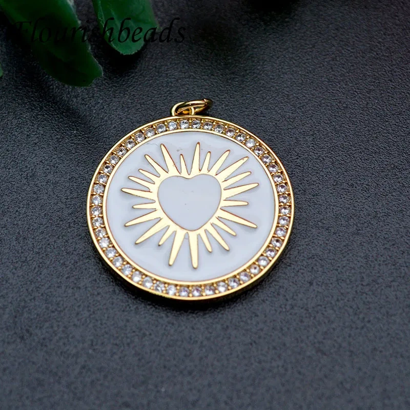 Fashion Oil Dropping Enamel Craft Sun Round Charms Pendant CZ Beads Paved for Necklace Jewelry Making