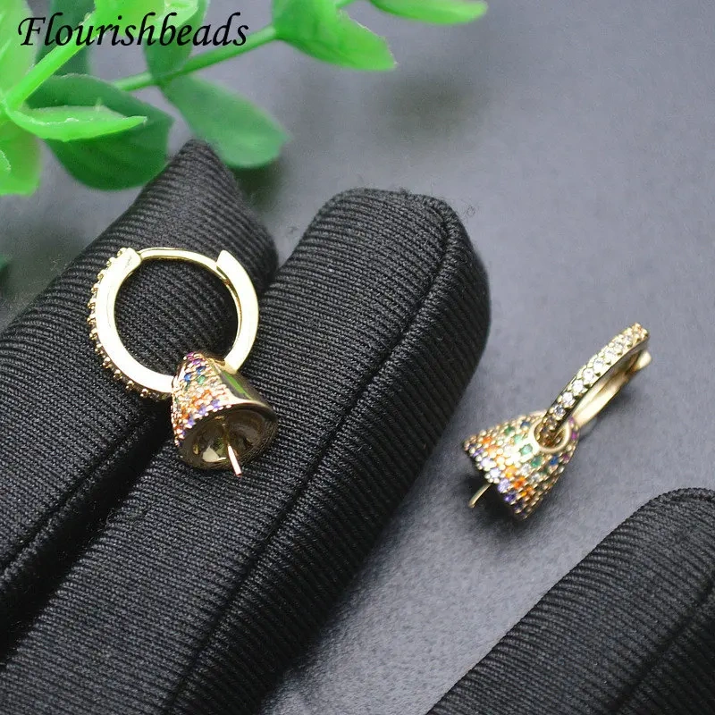 20pc Real Gold Plating Earring Hooks with Pin Drop fit Half Hole Beads Earring Making Rainbow CZ Paved Jewelry Findings