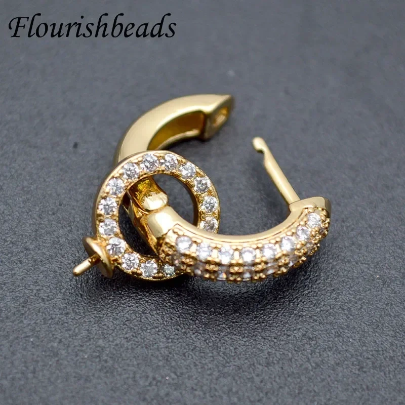 High Quality Metal Circle Shape Pin Round Earring Hooks Jewelry Findings Zircon Beads Setting fit Half hole Stones