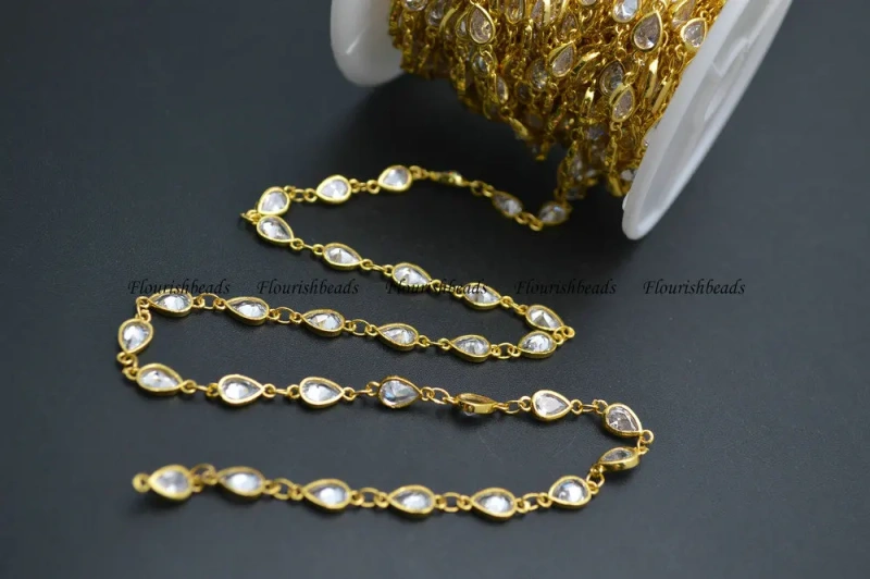 10 Meters 5x6mm Water Drop Shape Zircon Anti-rust Metal Frame Wire Linked Necklace Chains