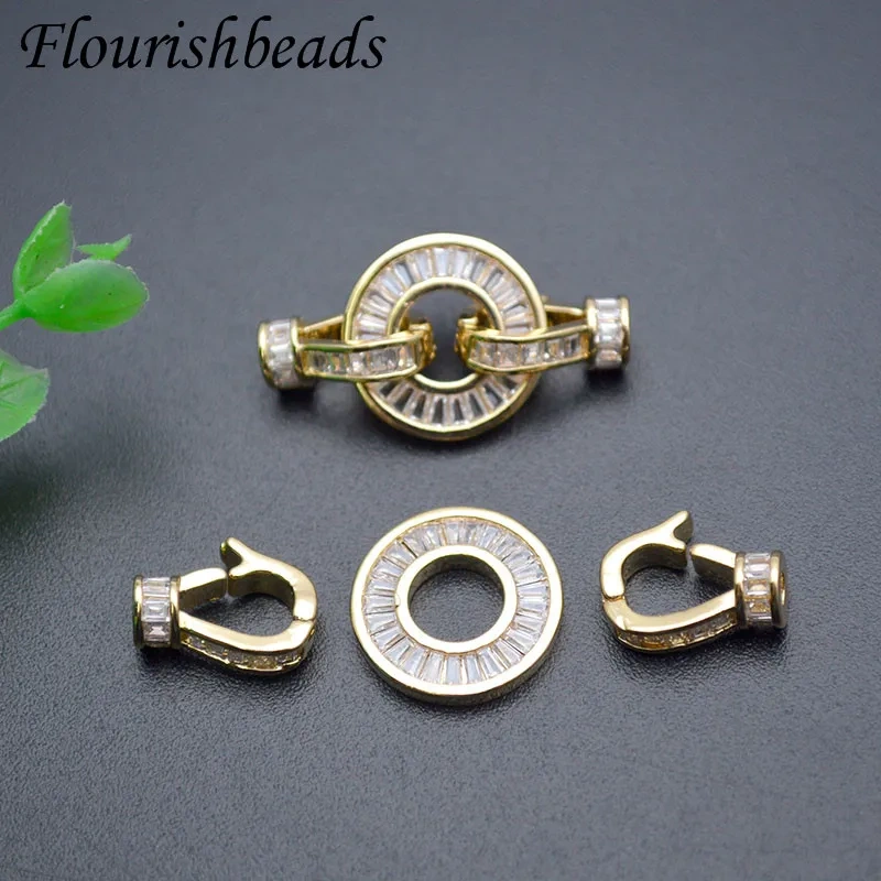 Micro Pave Square CZ Round Shape Charm Clasps Jewelry Components Jewelry Findings Bracelet Charms