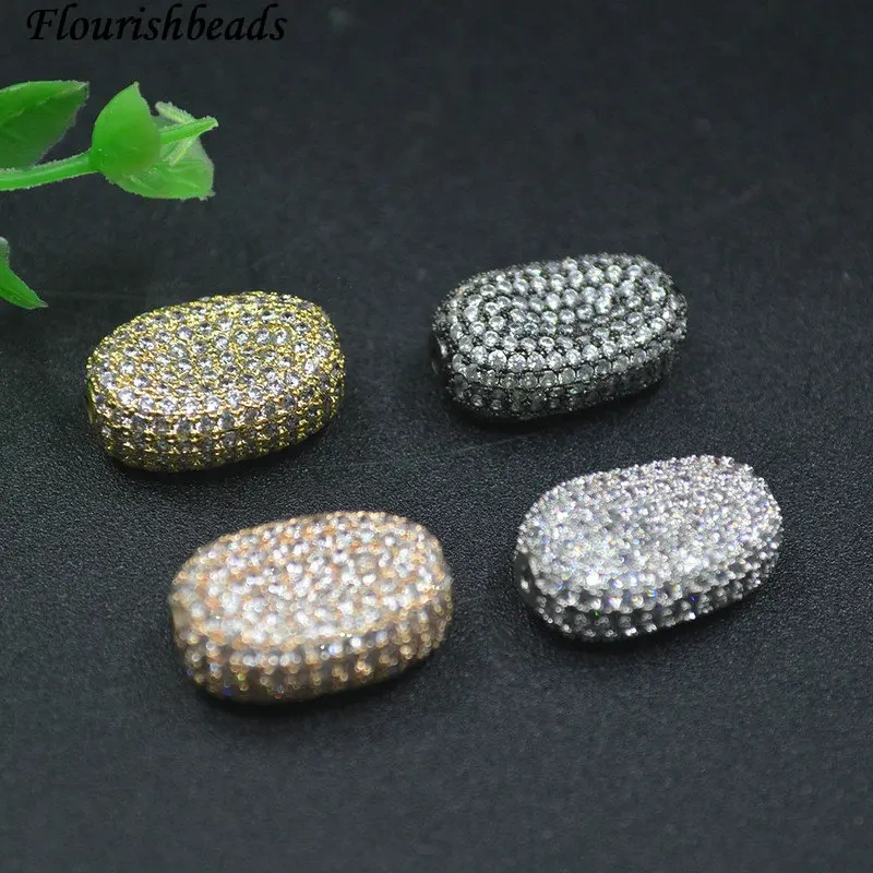 14x20mm Luxury Paved  Real CZ Zircon Rounded Rectangle Metal Beads for Women DIY Jewelry Making Necklace Bracelet