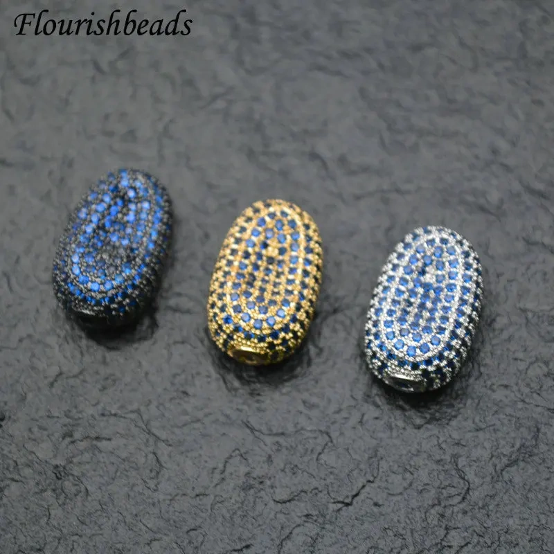 12x20mm High Quality Paved Blue Color Real CZ Zircon Rounded Rectangle Metal Beads DIY Fashion Jewelry Findings 5pc/lot