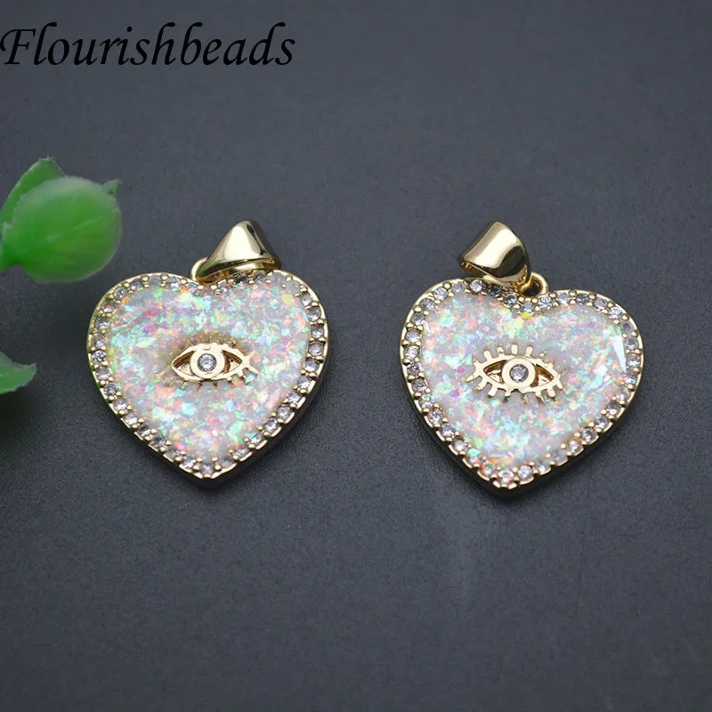 Luxury Cute Sweet Opal Pink Heart Shape Pendant Charms for Women Girl DIY Fashion Jewelry Necklace