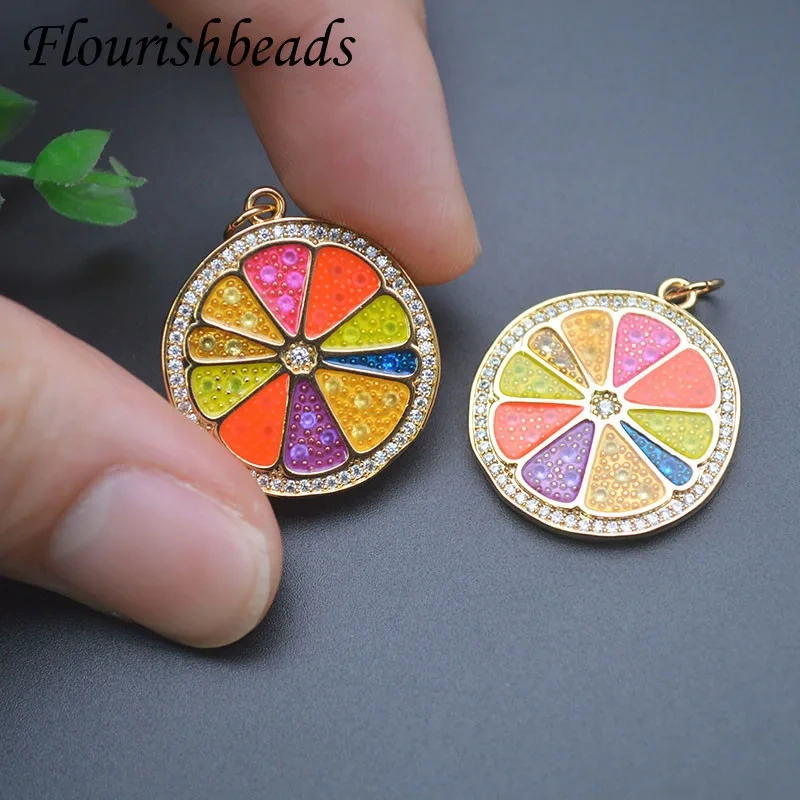 10pcs/lot Copper Gold Plated Fun Fruit Lemon Slice Pendant Enamel Charms for DIY Jewelry Making Earrings Necklace