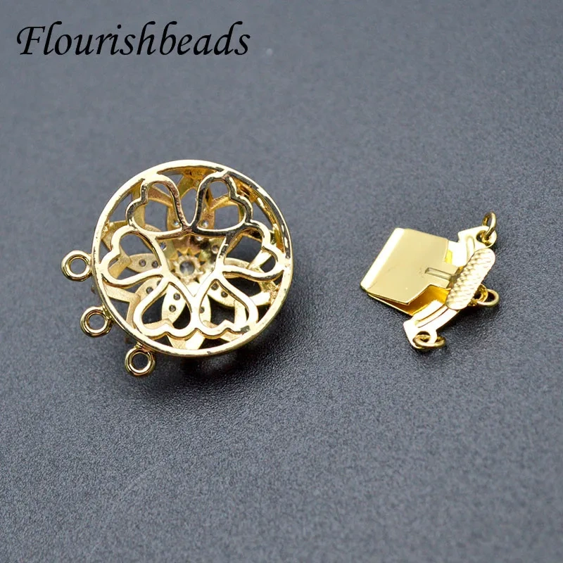 Nickle Free Anti Rust Gold Plating CZ Beads Box Clasp Flower Shape Multi-Strand Clasps DIY Bracelet for Jewelry Making