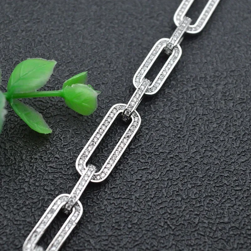 5m High Quality Metal Rhodium Color Paved CZ Beads Square Shape Necklace Bracelets Chains Jewelry Making Supplies Diy Findings