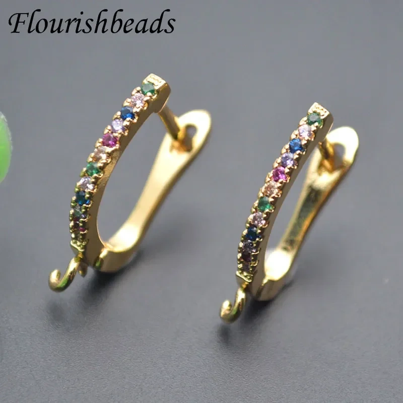 15x18mm Rainbow Zircon Paved Gold Color Earring Hooks Clasp DIY Fashion Earrings Jewelry Findings Accessories 30pcs/lot
