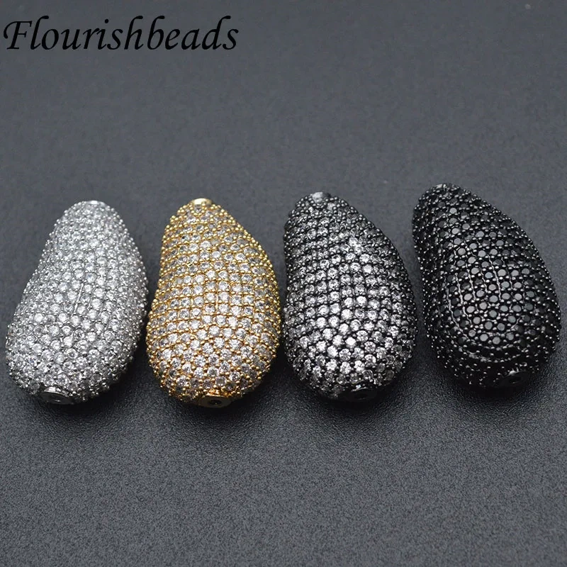 18x30mm High Quality Muti Color Paved Real CZ Zircon Irregular Metal Beads DIY Fashion Jewelry Findings 5pc/lot
