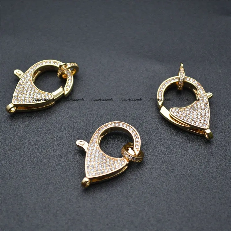 Gold Plating Anti-rust Paved Clear CZ Beads Lobster Clasps DIY Jewelry Finding Connector Fit Necklace Making 10pcs Per Lot