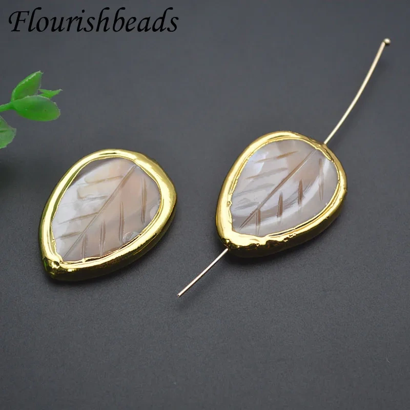 Wholesale 10pcs/lot Natural Shell Pearl Leaf Shape Gold Plated Loose Bead Charms DIY Pendant for Necklace Making