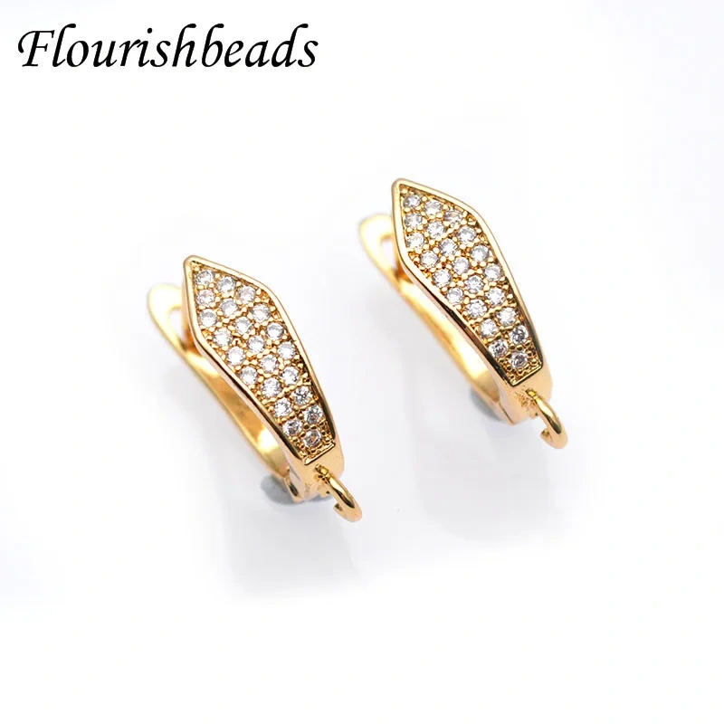 20pcs Luxury Paved Zircon CZ Beads Anti Fade Metal Arched Earring Hooks for Jewelry Findings Accessories Makings Supplies