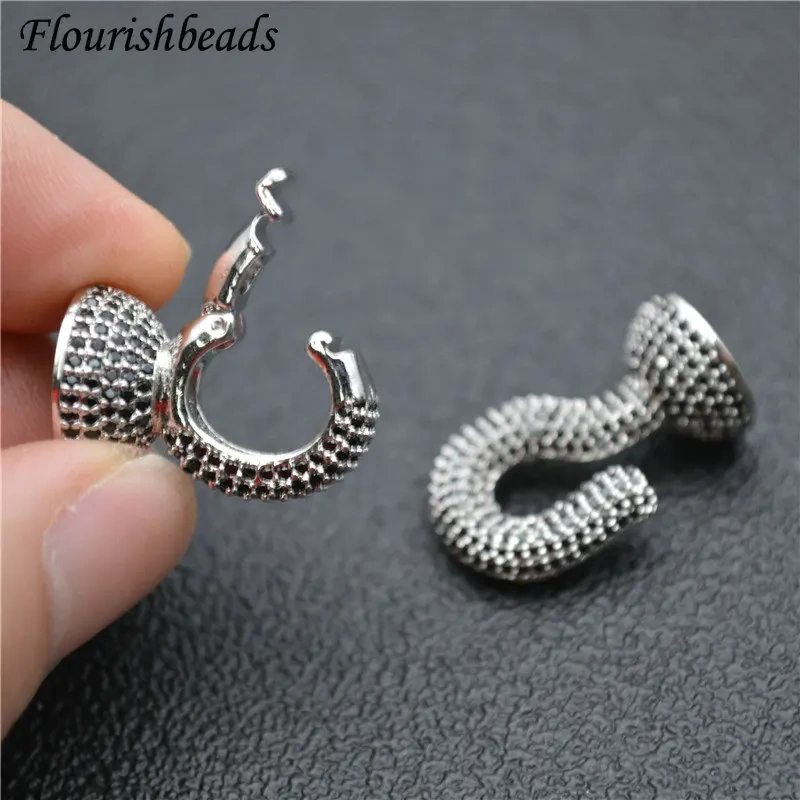 Pave White and Black Color CZ Rhinestone Two Loops Connectors Necklace Clasps or Bracelet Charms Fashion Jewelry Findings 5pcs
