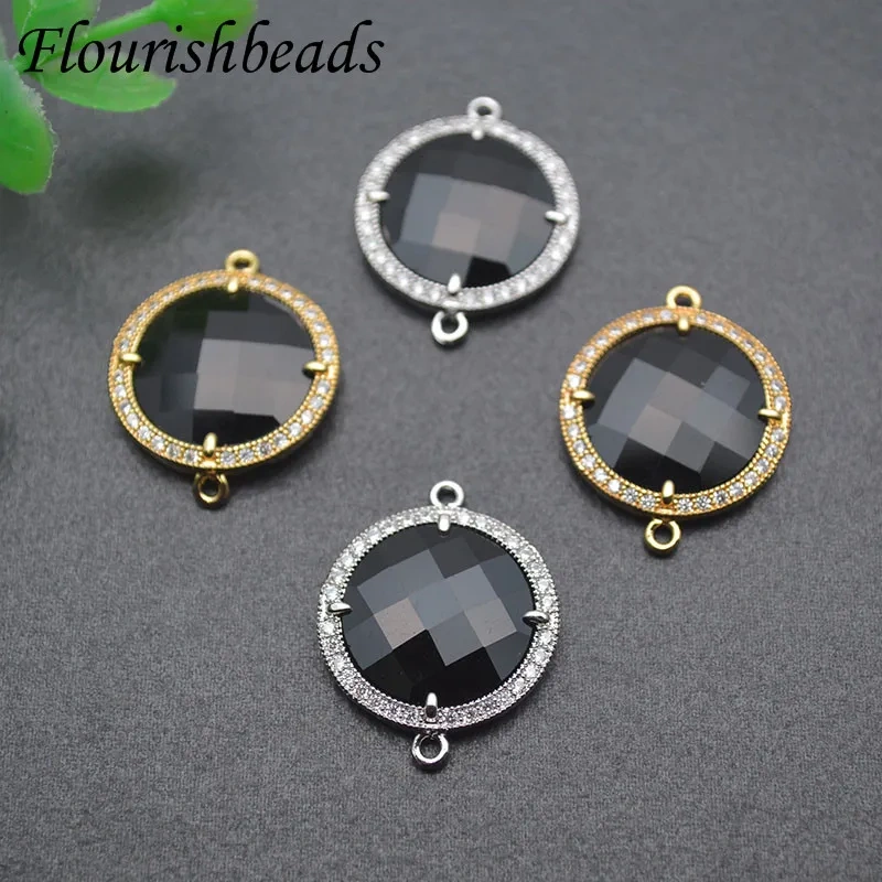 Jewelry Findings Paved CZ Beads Round Black Glass Crystal Connector DIY Necklace Bracelet Accessories