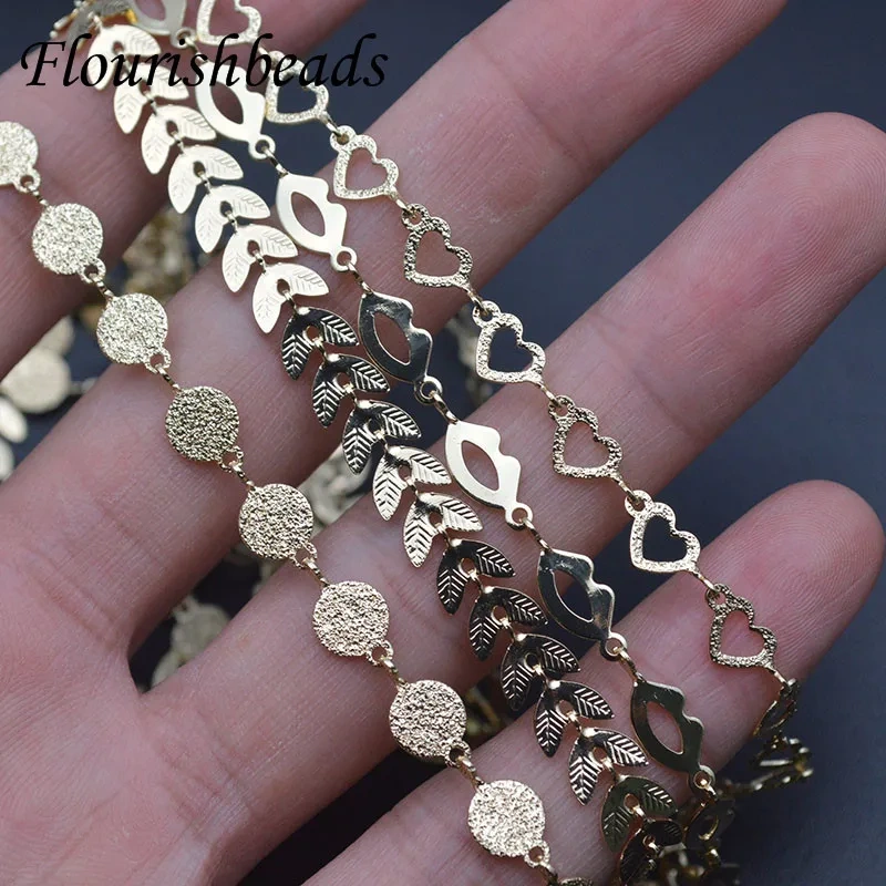 10 Meter Real Gold Plating Leaf Lip Heart Coin Shape Charm Link Chains DIY Handmade Accessories for Necklace Jewelry Making