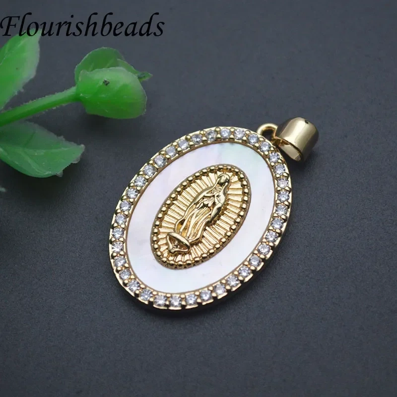 10pcs/lot Oval Shape Classic Strong Arm Virgin Mary Christ Mother of Pearl Pendant Charms for Jewelry Making