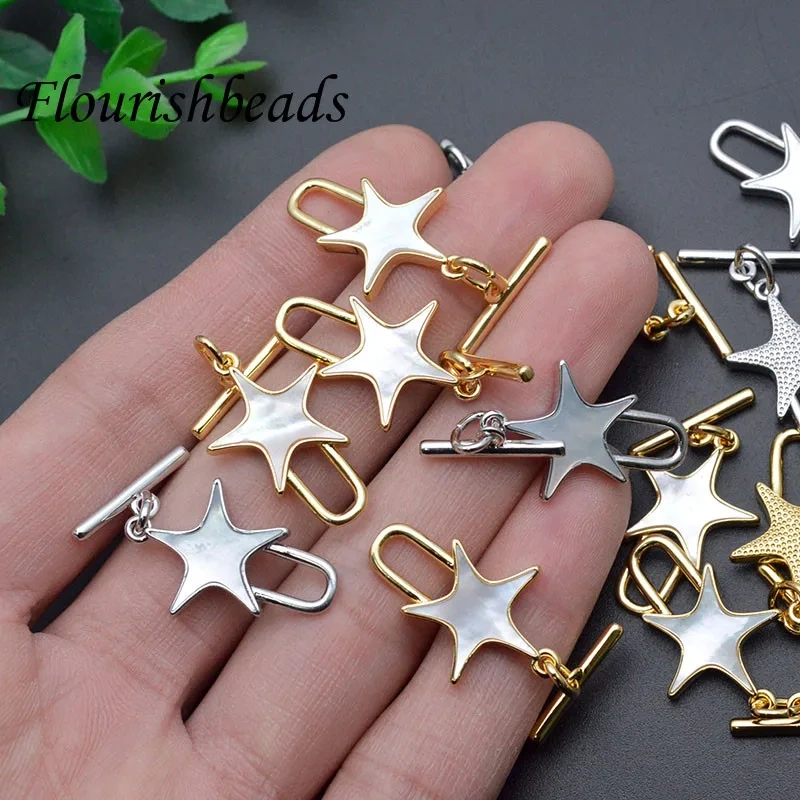 10set Nickel Free OT Clasps Star Heart Shape Shell Paved Toggle Clasp Connectors for Bracelet Necklace Crafts Jewelry Making DIY