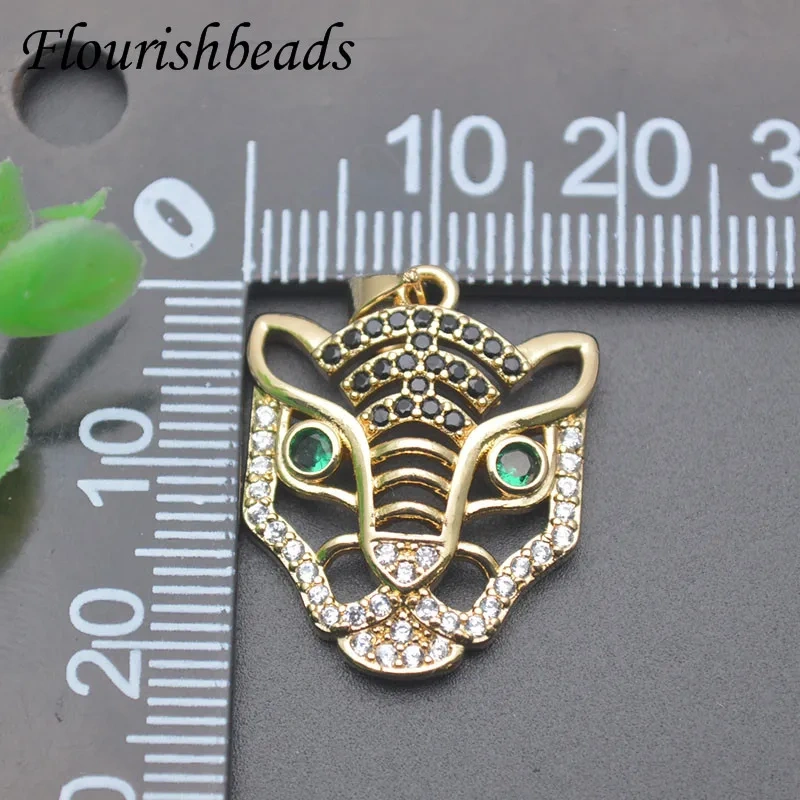 20pcs/lot Paved Crystal CZ Beads Gold Plated Tiger Head Charms Pendant for DIY  Necklace Bracelet Making