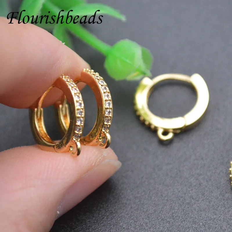 High Quality Nickle Free Anti-fading Round Shape Metal Earring Hooks Zircon Beads Paved Jewelry Findings 30pcs/lot