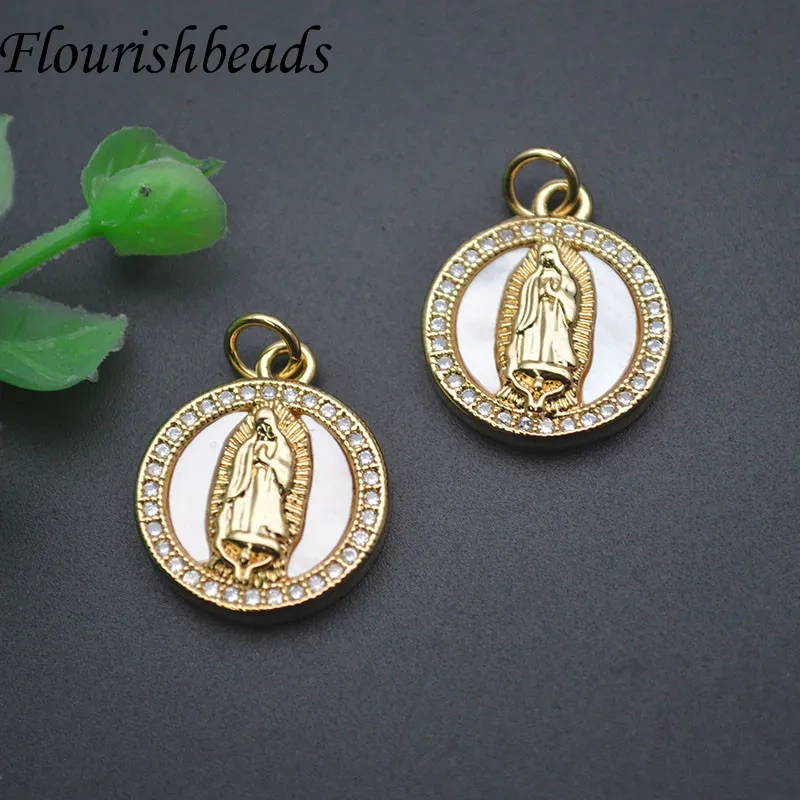 10pcs/lot Vintage Round Virgin Mary Charms Necklaces Pendant for Jewelry Making Christian Accessories
