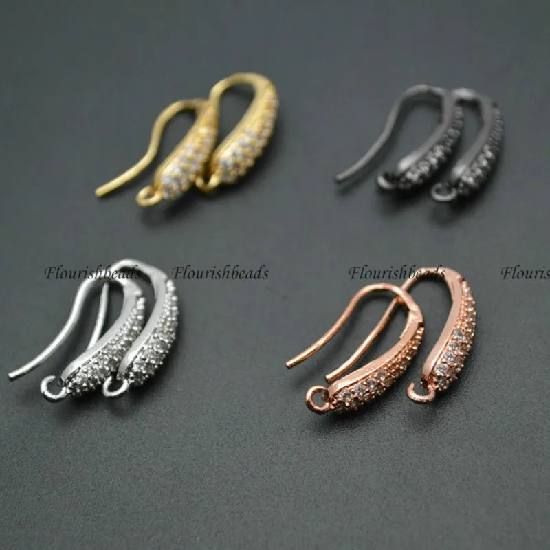 New Design Anti-rust Paved CZ Beads 10mm Metal Copper Earring Hooks Jewelry Findings 20pcs Per Lot