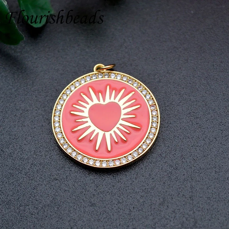 Fashion Oil Dropping Enamel Craft Sun Round Charms Pendant CZ Beads Paved for Necklace Jewelry Making