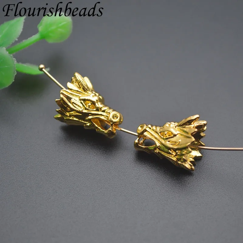 Real Gold Plated Metal Chinese Lucky Dragon Head Loose Bead Charms for DIY Fashion Necklace Bracelet Accessories
