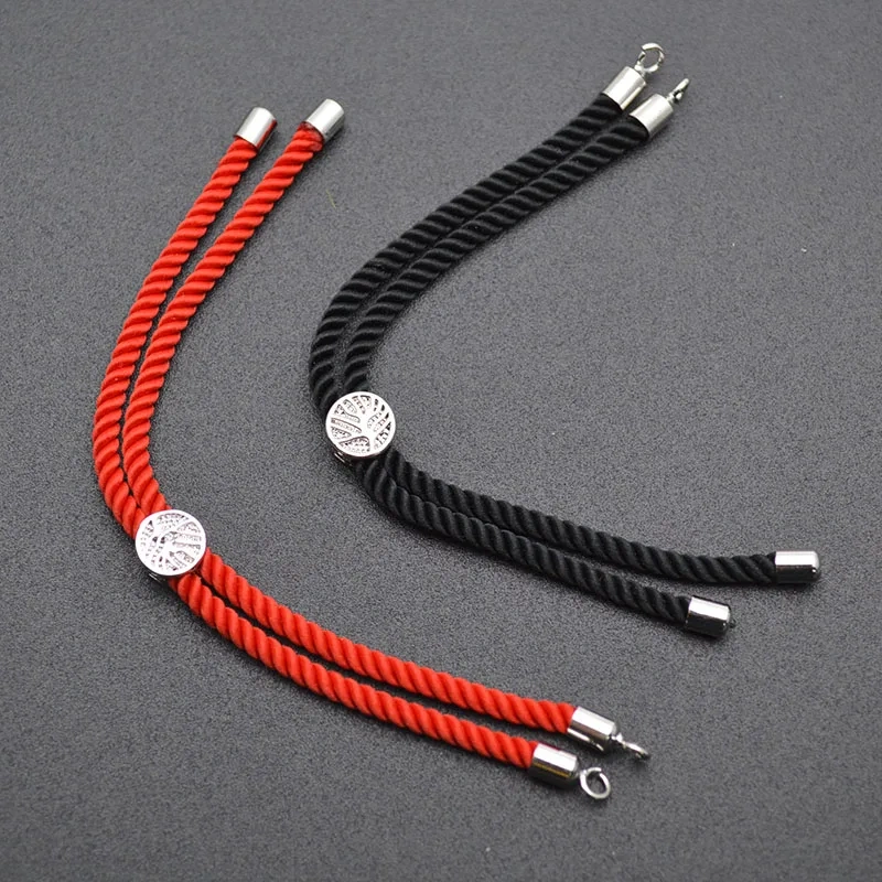 Wholesale 30pc Red Black Color 2.5mm Thickness Braided Cord Thread Slide Movable Life Tree Charm Bracelet Chains Jewelry Making
