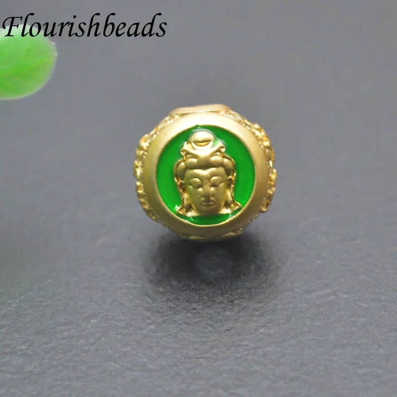 30pcs/lot Colorful Enamel Carved Buddha Head Lucky Metal Beads for Bracelet DIY Jewelry Making Findings