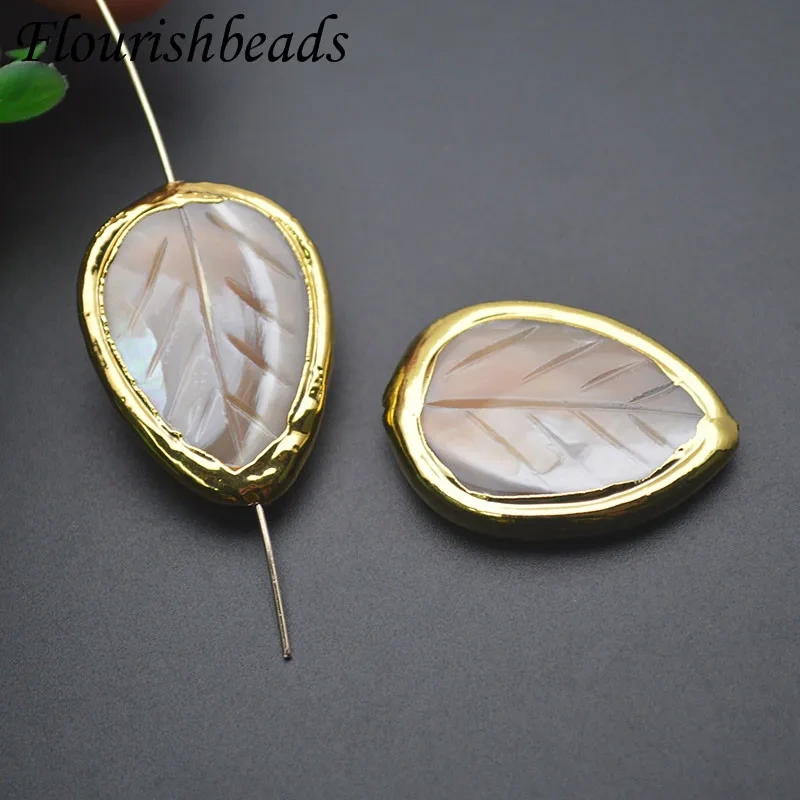 Wholesale 10pcs/lot Natural Shell Pearl Leaf Shape Gold Plated Loose Bead Charms DIY Pendant for Necklace Making
