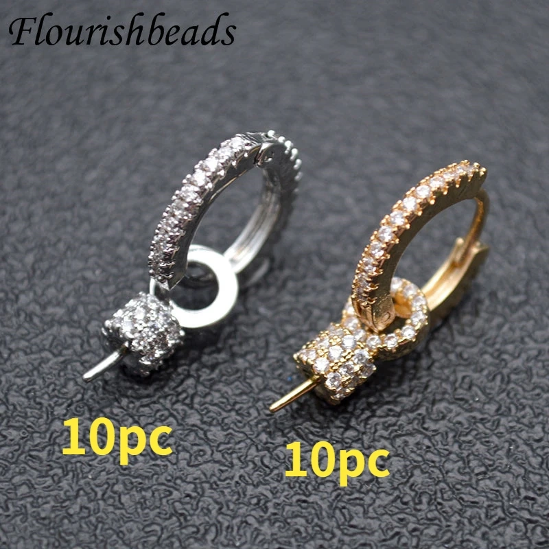 Paved Rhinestone Earring Connector with Pin Fit Beads DIY Earrings Luxury Jewelry Making Components
