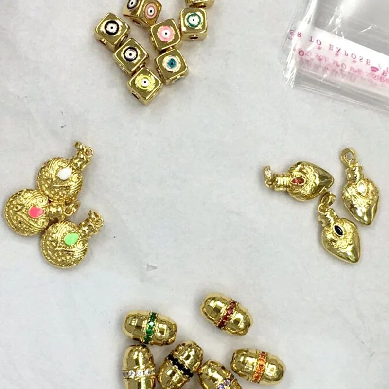Multiple Styles Copper Metal Gold Plated Evil Eye Charms Cube Spacer Beads for Fashion Jewelry Making 20pcs/lot
