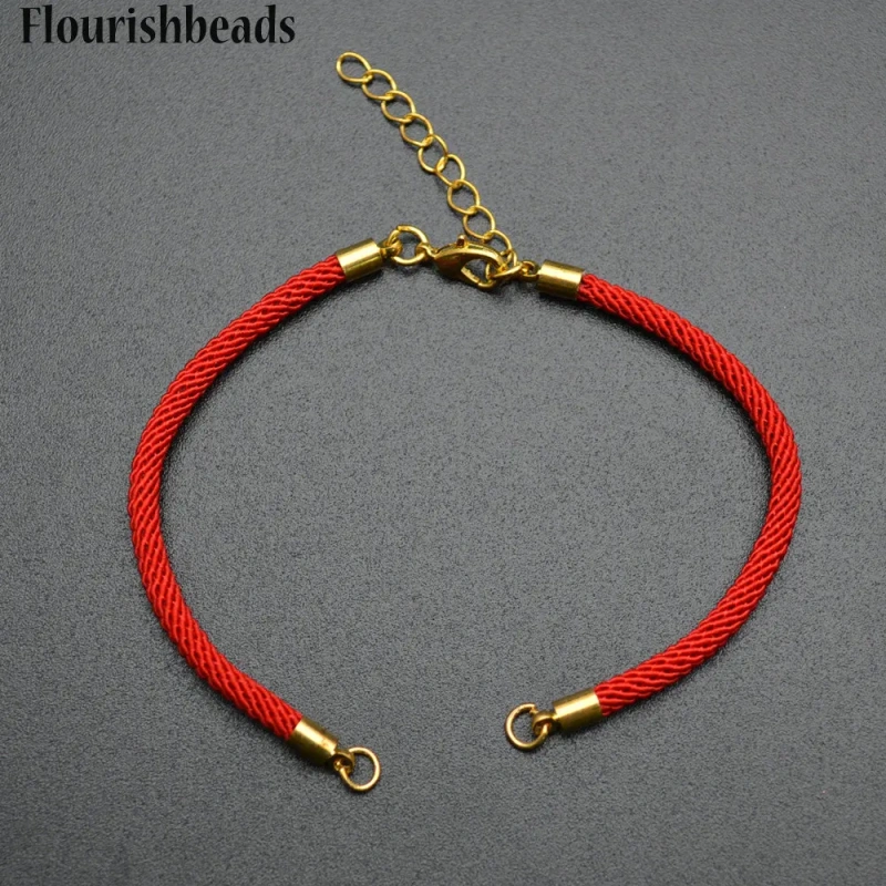 Red / Black Color 2.5mm Thickness Braided Thread Lobster Clasps Extender Chains Bracelet  Cord