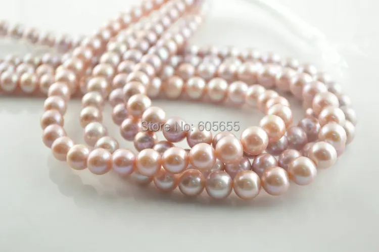 High quality 9~10mm Natural Fresh Water Pink Purple Pearl Round Beads